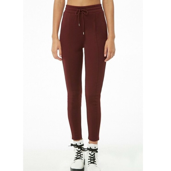 Forever 21 High Waisted Contrast Side Stripe Red Drawstring Pants Size Women XS - Picture 1 of 7